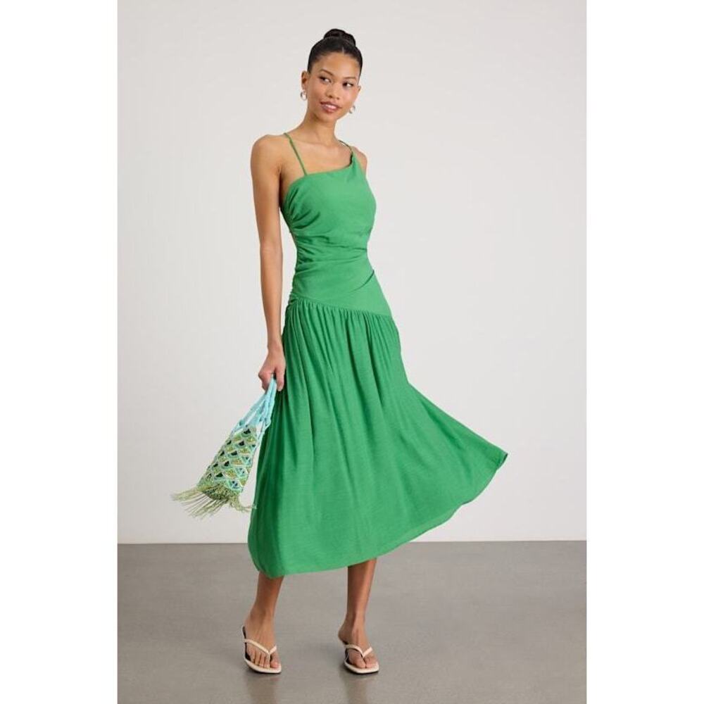 Lulus Jedda Green Drop Waist Lace-up Midi Dress - Size XS